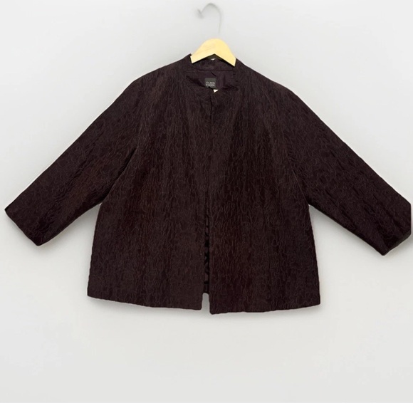 Eileen Fisher Jacket Women's 1X Plus Purple Silk Open Front Embroidered Classic - Picture 3 of 12